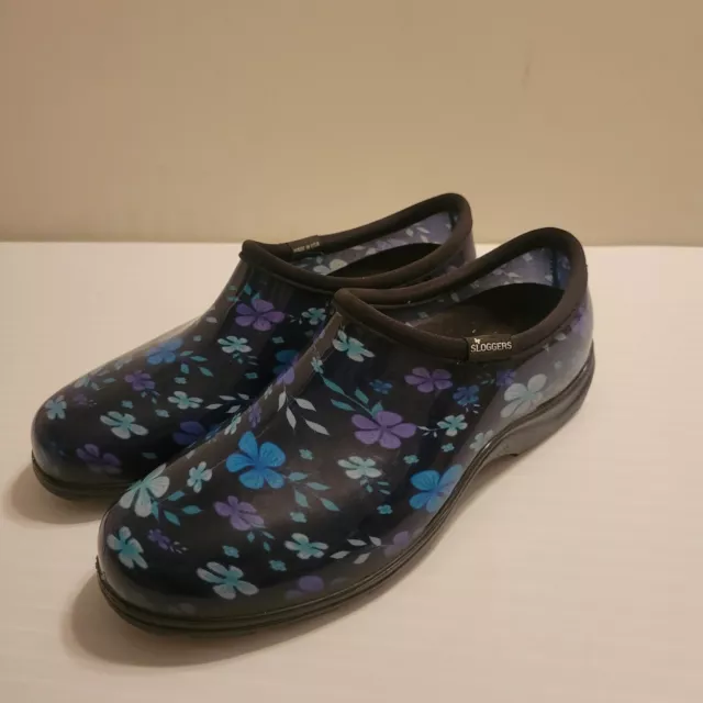Sloggers Women’s Slip on Rain Garden Shoes Clogs Size 10 Navy Blue Floral
