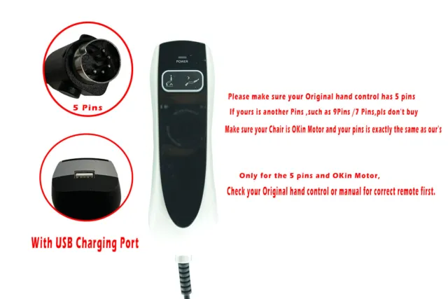 Telecomando manuale per reclinatore di alimentazione RizeUp con spina USB 2 pulsanti 5 pin