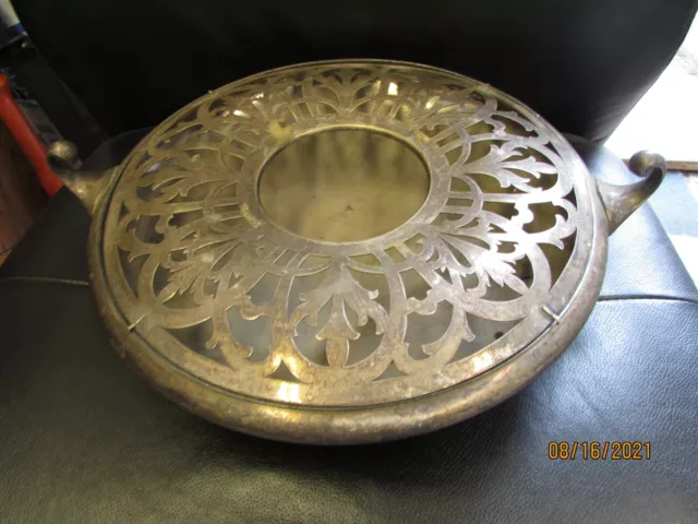 large piece of pairpoint sheffield silverplate footed bowl w/ filigree top