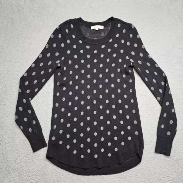 Loft Ann Taylor Sweater Womens Medium Black Long Sleeve Wool Blend Polka Dot