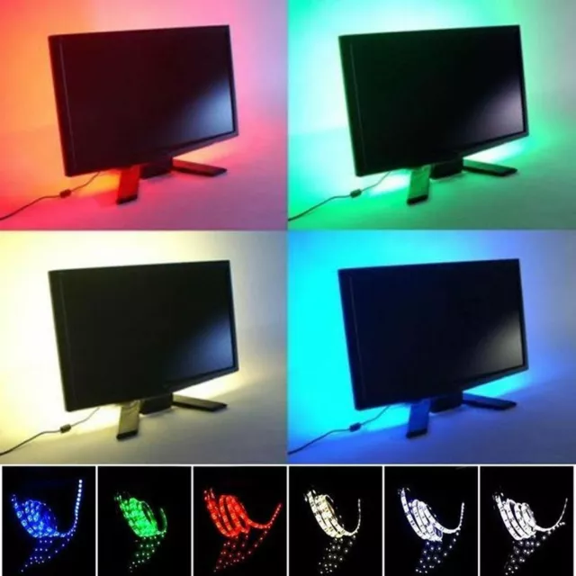 USB Powered RGB Colour Changing 1M 5050 LED Strip TV Background Ambient Lighting