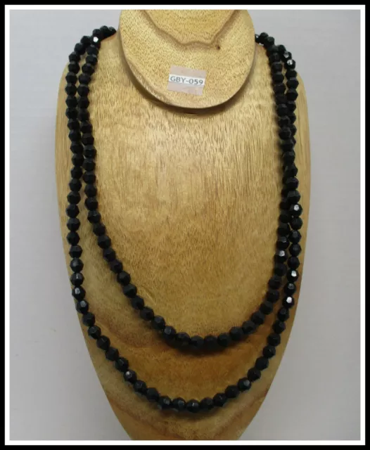 Really Nice & Beautiful Vintage Shiny Glossy Black Beads Necklace 21" Drop