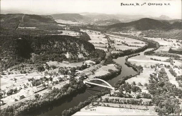 1955 RPPC Aerial View of Fairlee,VT and Orford,NH Orange County Vermont Postcard