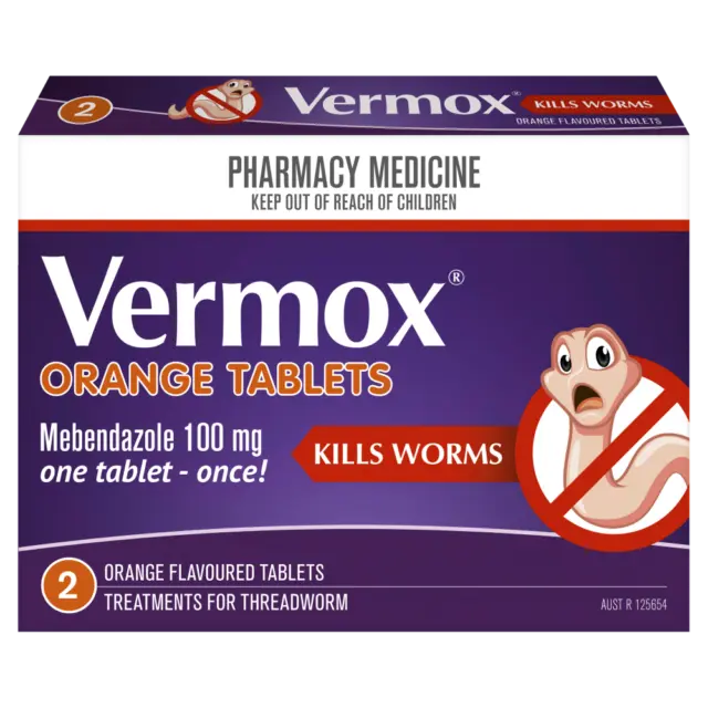 Vermoxx Treatments for Threadworm 2 Tablets - Orange Kills Worms Hookworm