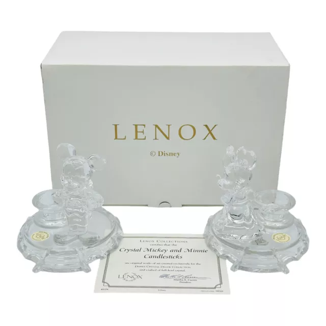 Lenox Disney Mickey & Minnie Mouse Crystal Candlesticks RARE NEW IN BOX & COA