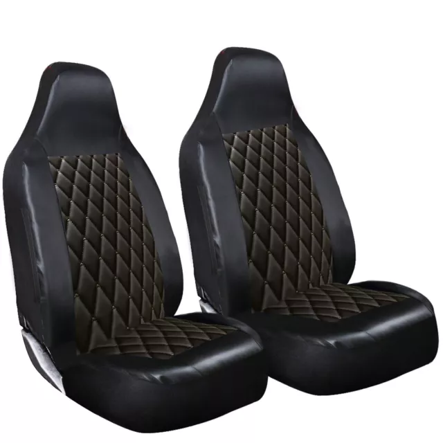 Deluxe Quilted Black Leather Front Seat Covers For Smart Fortwo Coupe