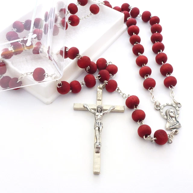 Rosso Legno Molto Rosa Profumata Rosario 6mm Perline 60cm Lungo Unisex Cattolica