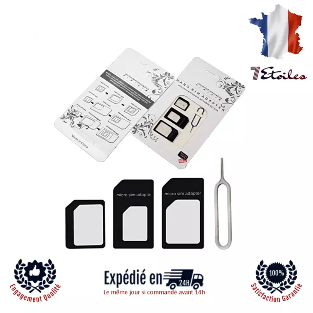 Adaptateurs Carte Sim 4 En 1 Nano, Micro, Standard Sim Universelle