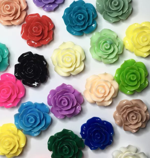 18 x resin rose flower plastic flat back cabochon Assorted 19 - 20mm - FREE POST