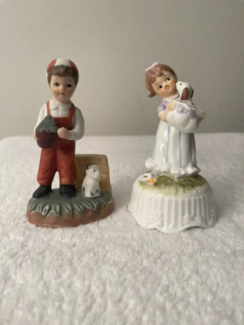 Vintage Set of Porcelain Figurines - Girl with Dog (musical) and Boy with a Dog