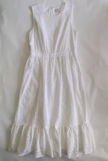 J Crew Size 6 White Cotton Eyelet Embroidered Tiered Midi Dress Sleeveless Lined