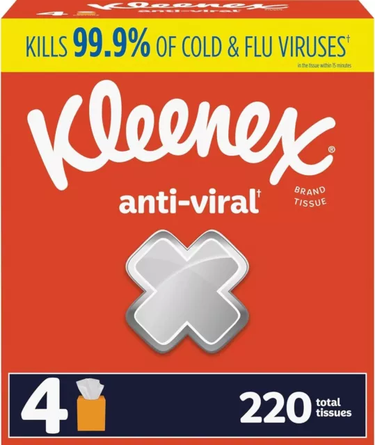 Kleenex Anti-Viral Facial Tissue 4 Cube Boxes, 55 Tissues 3-Ply (220 Total)