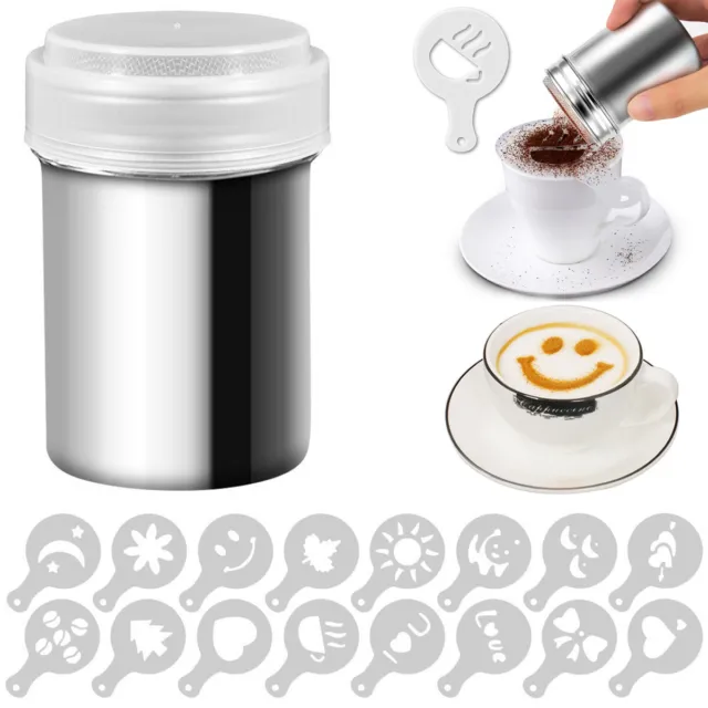 Chocolate Shaker Duster Cappuccino Coffee Barista Stainless Steel Stencil Shaker