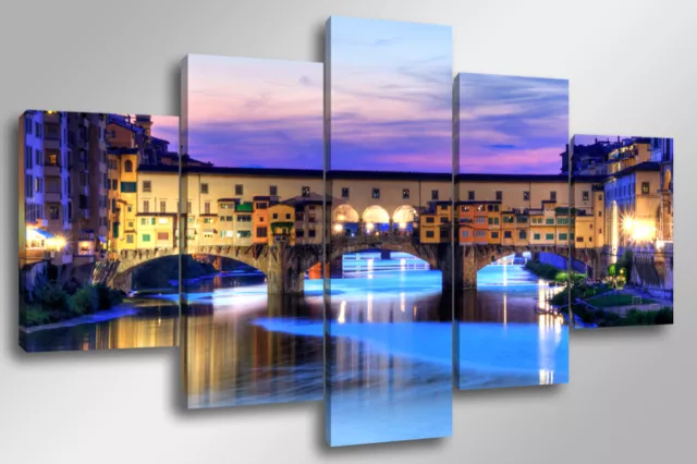 Quadro Moderno 5 pz. FIRENZE PONTE VECCHIO 5 pz. cm 150x90 arredo stampa tela