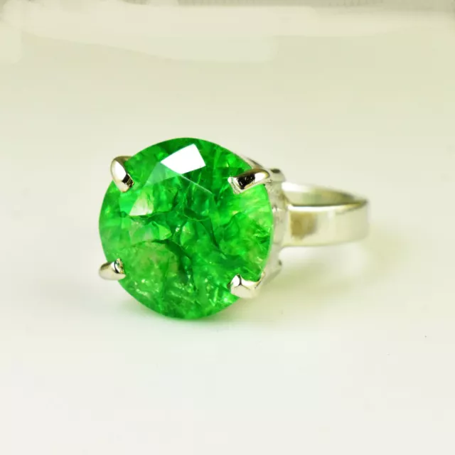 10 Carats Naturel Vert Émeraude 12MM Rond Solide 925 Bague en Argent Taille US 5