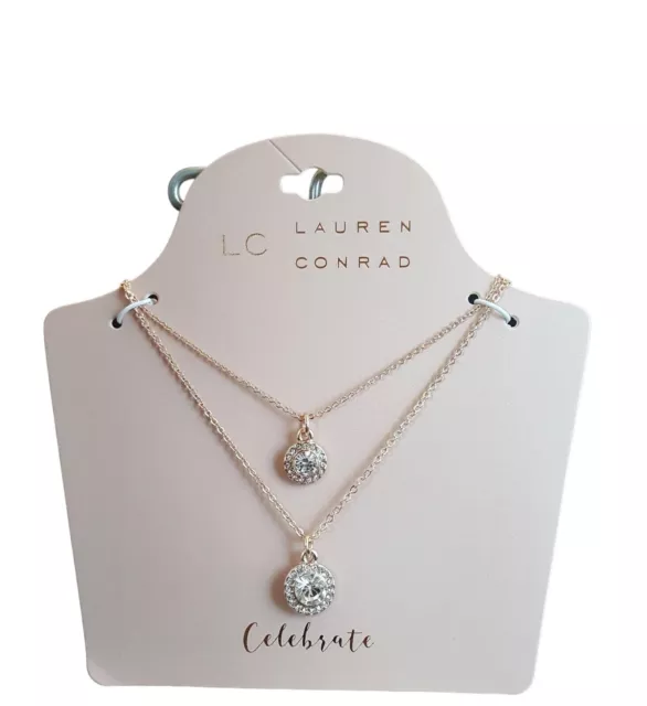 Lc Lauren Conrad Rose Gold Plated Rhinestone Double Layer Necklace Nwt