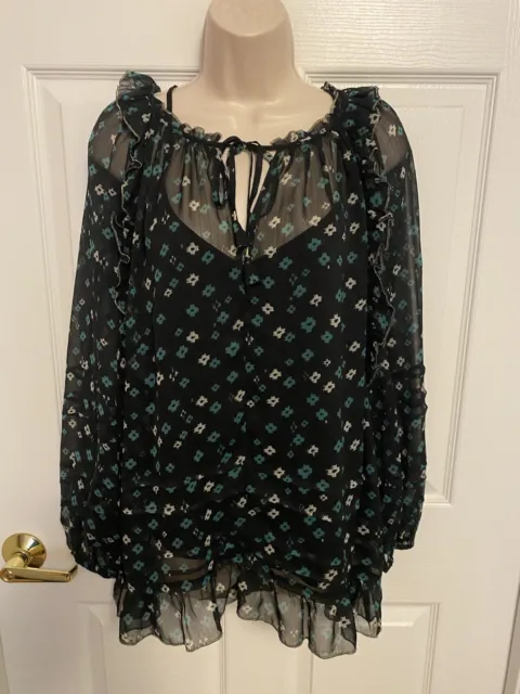 lucky brand dressy blouse 2pc Womens large black green nwt k24