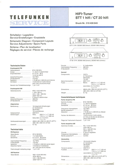 TELEFUNKEN CT-20 - STT1 STT-1 Service Manual Schematic Diagram Eng Germ