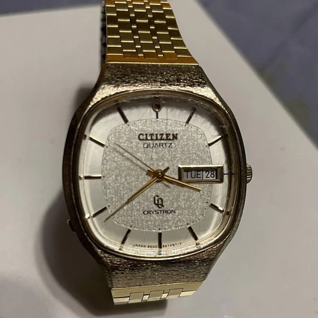 Citizen Crystron 4-860969 Vintage 1976 Day Date Quartz Mens Watch Auth Works