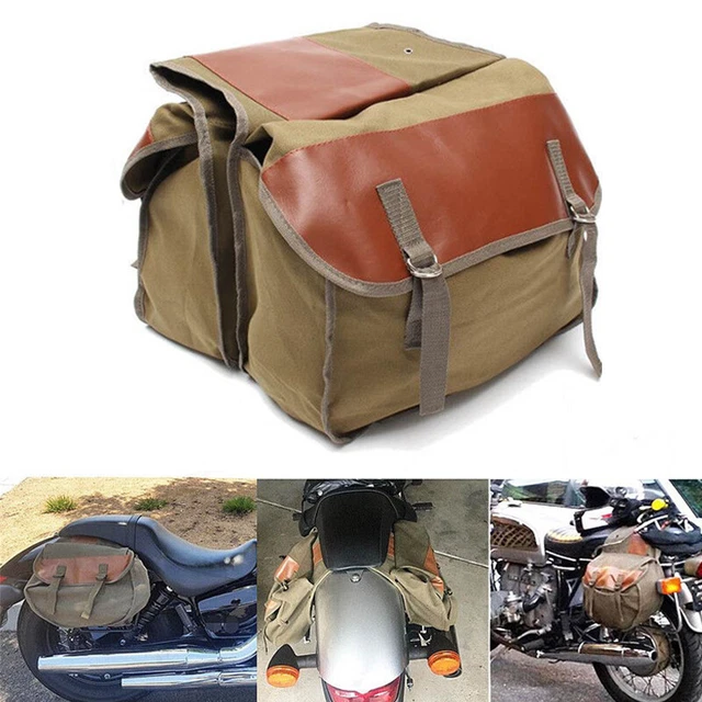 Universal Motorcycle Olive Green Saddle Bag Travel Tool Storage Canvas Pouch Box