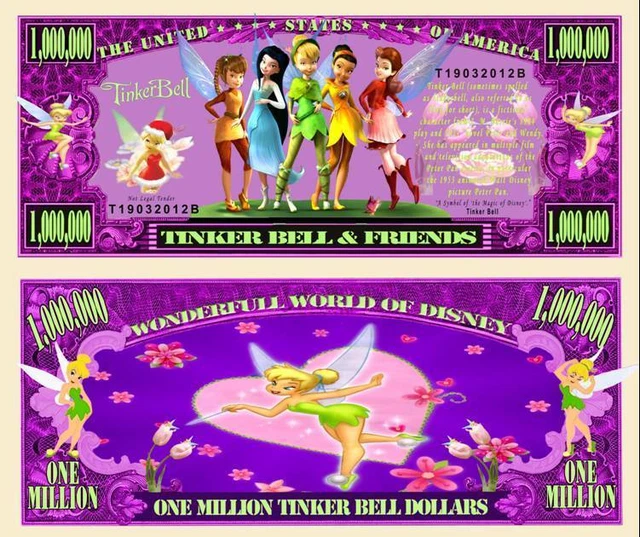 TINKER BELL Friends Novelty Dollar Bill Comes In A Free Soft Polly 