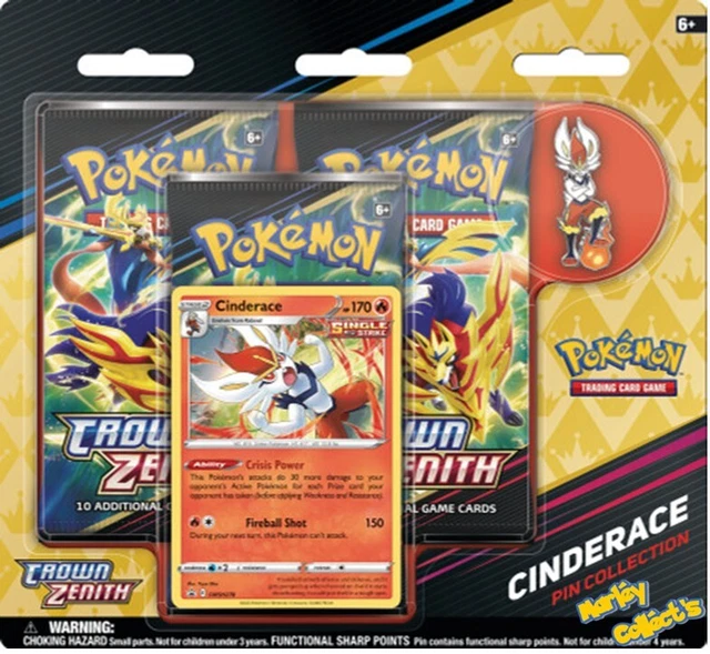 Pokemon Crown Zenith Cinderace Pin Collection Triple Blister Pack New & Sealed