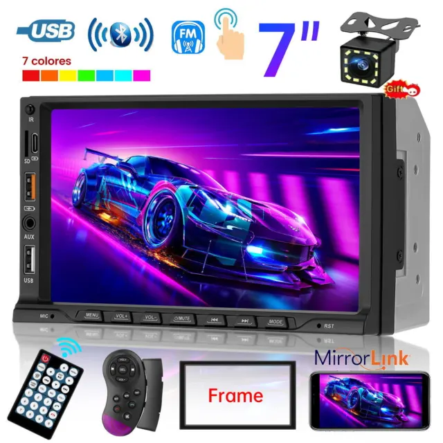 7" Double 2 DIN Car MP5 Player Bluetooth Touch Screen Stereo Radio With Camera