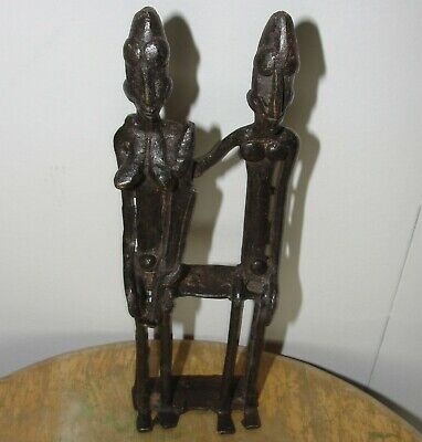 Pair African Bronze Tribal Dogon Mali Baule 2 Statue Sculpture Lost Wax Antique