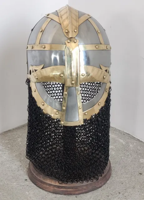 Medieval Steel Viking Vendel Helmet With Chainmail Hand Forged Halloween