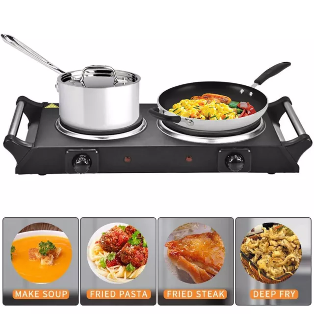 Double Twin Dual Hot Plate Electric Multi-function Table Top Cooker Heat 2000W