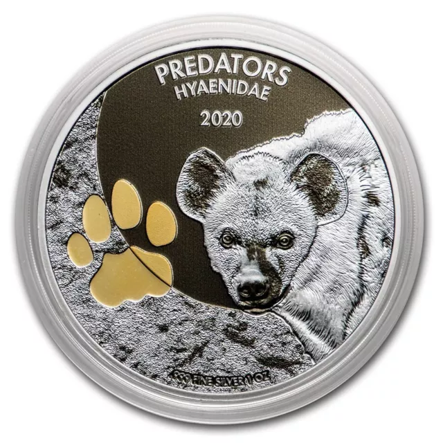 1 Oz Silver Coin 2020 20 Frances CFA Congo Colorized Predators Hyaenidae Hyena