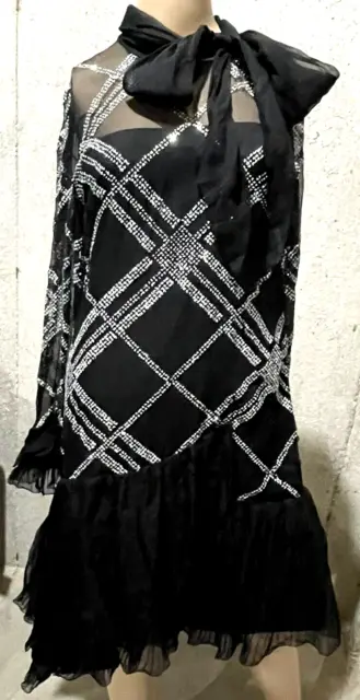 NINA RICCI Haute Boutique Paris Crystal Embellished Bow Dress US 6 8 / FR 38 40
