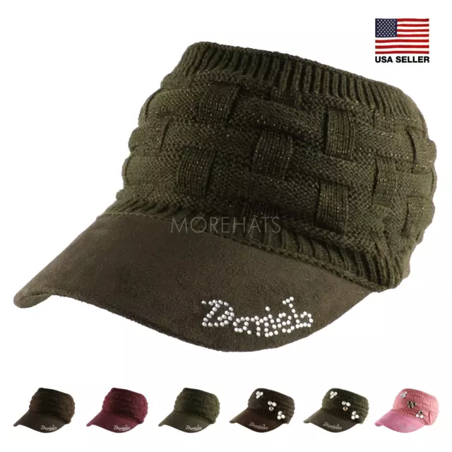 Crochet Knit Headband Cap Fall Winter Warm Ski Beanie Brim Hat Women Casual Stud