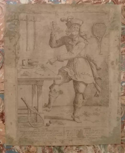 Maku Die Giuocatore Player Radierung Original 1675 Sport Spiele Karten