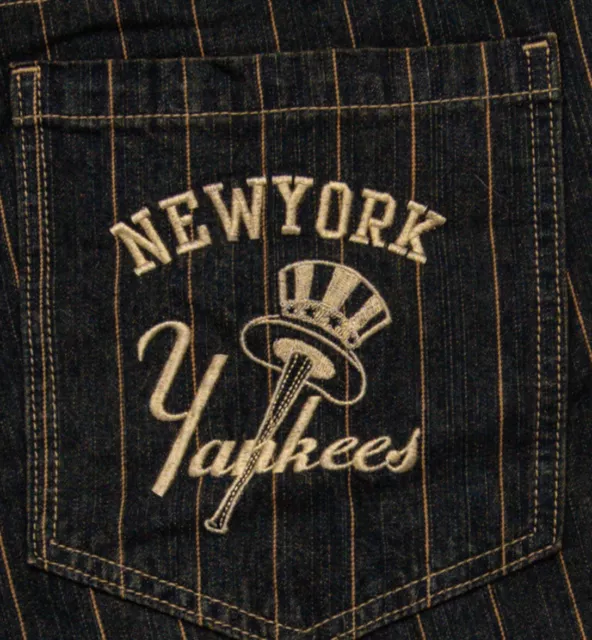 Cooperstown Majestic New York Yankees MLB Baseball Black & Gold Denim Shorts 3