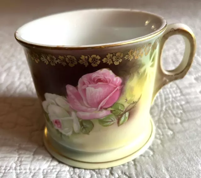 Vintage SHAVING Mug, Leughtengurg, Germany: 2 ROSES on 1 side one rose on other