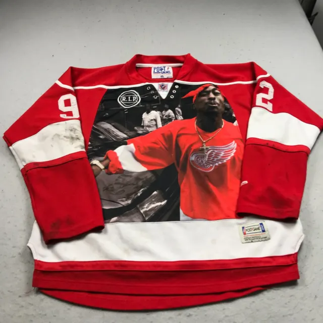 Post Game Red Wings Jersey Mens 2XL XXL Red Hockey Detroit 2Pac RIP Bishop 92