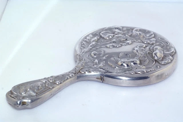 Art Nouveau Antique German Silver Hand Mirror