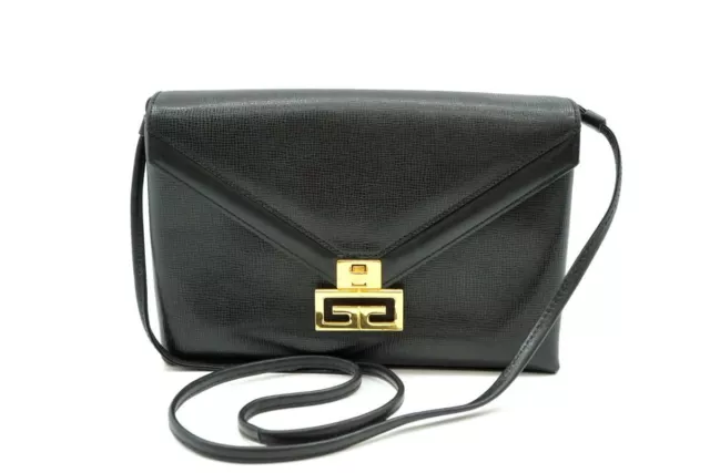 GIVENCHY Vintage 2way Shoulder Bag Clutch GG motif Leather Black 8133h