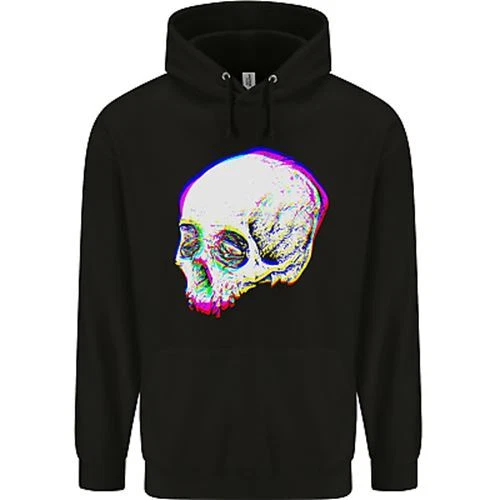 Glitch Skull Gothic Biker Heavy Metal Rock Childrens Kids Hoodie
