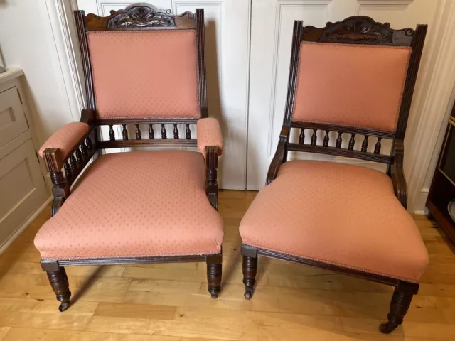 A Pair of His & Hers Edwardian / Victorian Antique Fireside Arm Chairs