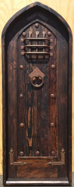 Rustic reclaimed lumber arched top Tudor DOOR speakeasy wrought iron hardware