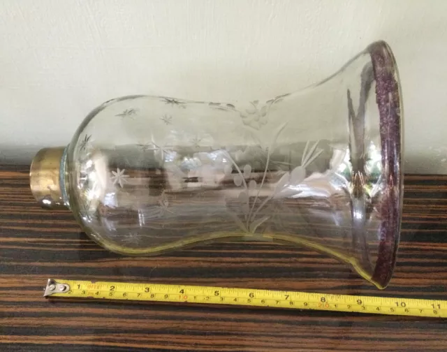 ANTIQUE GLASS CUT CLEAR ACID ETCHED Brass Rim Lighting Shade