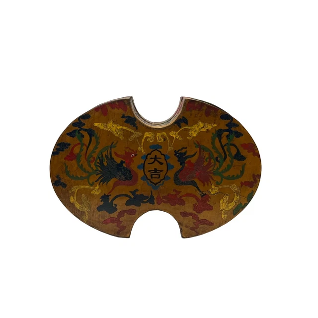 Chinese Distressed Mustard Yellow Phoenix Graphic Oval Shape Box ws3388S Chinese Distressed Mustard Yellow Phoenix Graphic Oval Shape Box ws3388S