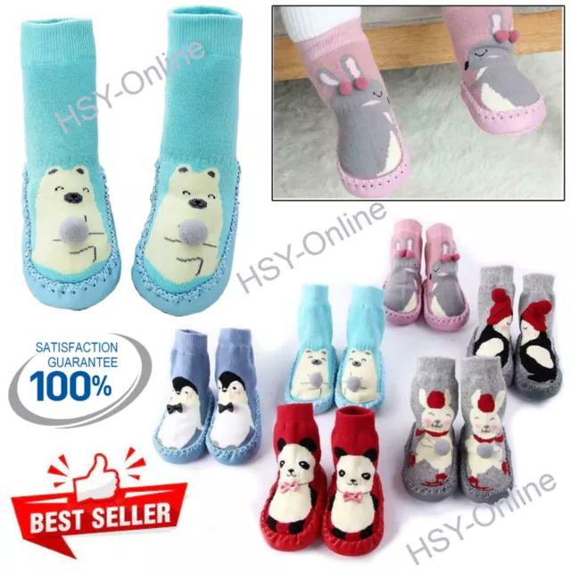 Infant Baby Girl Boy Toddler Anti-slip Warm Slippers Socks Cotton Crib Shoes UK