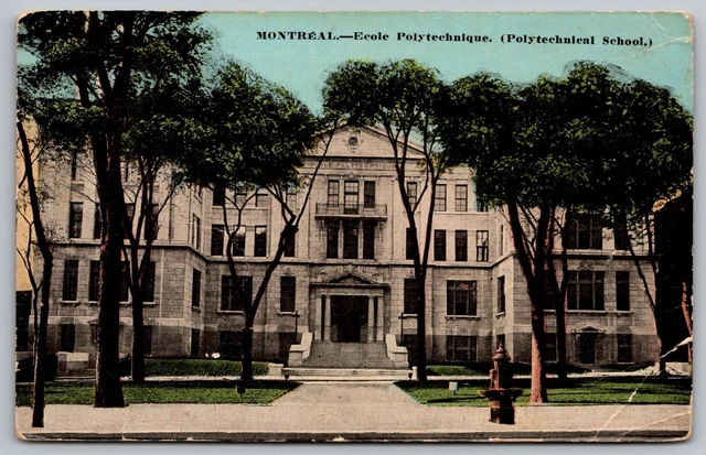 Montreal Quebec Canada Polytechnical School Street View Vintage UNP Postcard