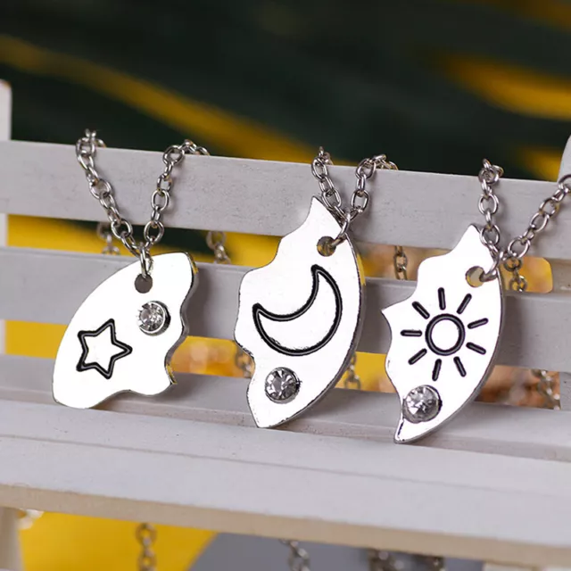 Collana Ciondolo 3 Pezzi Nuovo Sole Rotondo Luna Stella Luna Moda Best Friend Forever