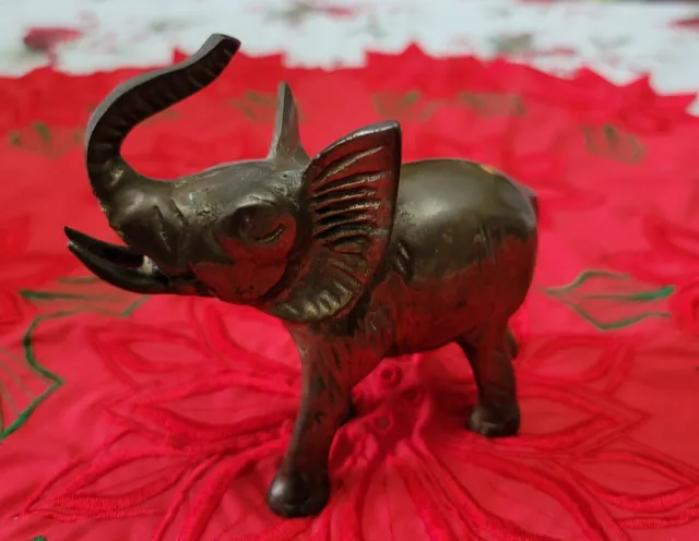 Solid Brass Small Elephant Raised Trunk Vintage