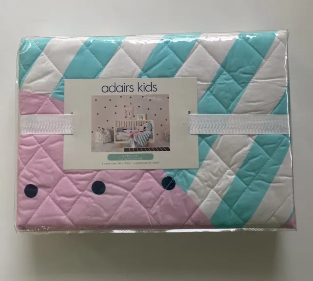 Adairs Kids girls cot quilted quilt cover set pillowcases pink watermelon, BNWT