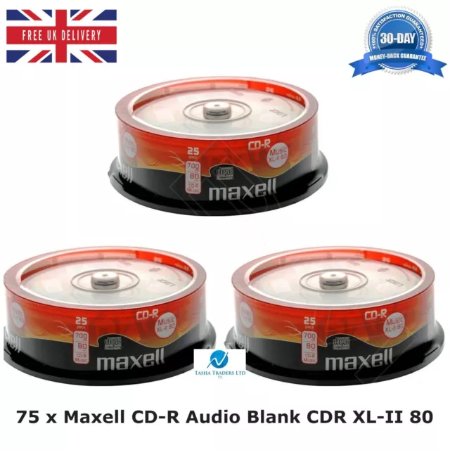 75 Pack Maxell CD-R 700MB CDR XL-II Audio Music 80 MINS Recordable Blank Discs